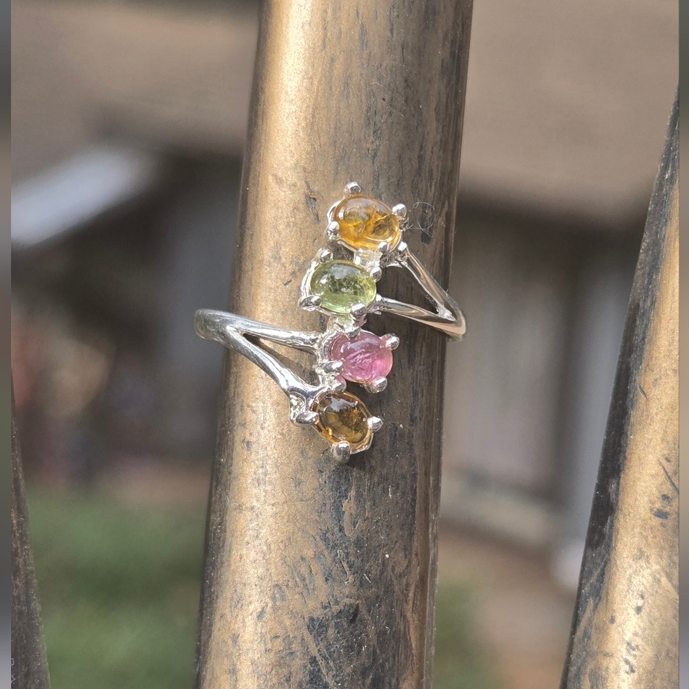 Tourmaline Multi Color Natural Gemstone Sterling Ring Sz5.25 - Picture 6 of 10